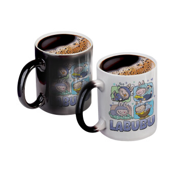 Labubu, Color changing magic Mug, ceramic, 330ml when adding hot liquid inside, the black colour desappears (1 pcs)