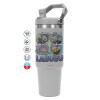 ΓΚΡΙ χρώματος Θερμός Ανοξείδωτο 890ml (30oz) με χερούλι