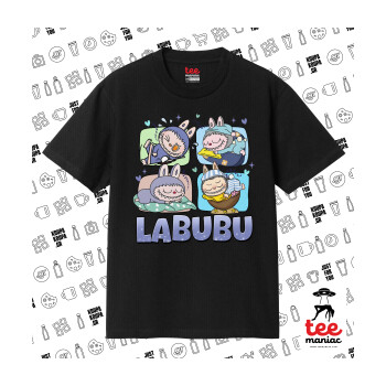 Labubu, Κλασικό T-Shirt, διπλής ραφής, χωρίς πλευρικές ραφές ΜΑΥΡΟ από 100% βαμβάκι. Vegan & OEKO-TEX πιστοποιημένο.