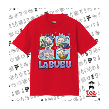 Labubu, Κλασικό T-Shirt, διπλής ραφής, χωρίς πλευρικές ραφές ΚΟΚΚΙΝΟ από 100% βαμβάκι. Vegan & OEKO-TEX πιστοποιημένο.