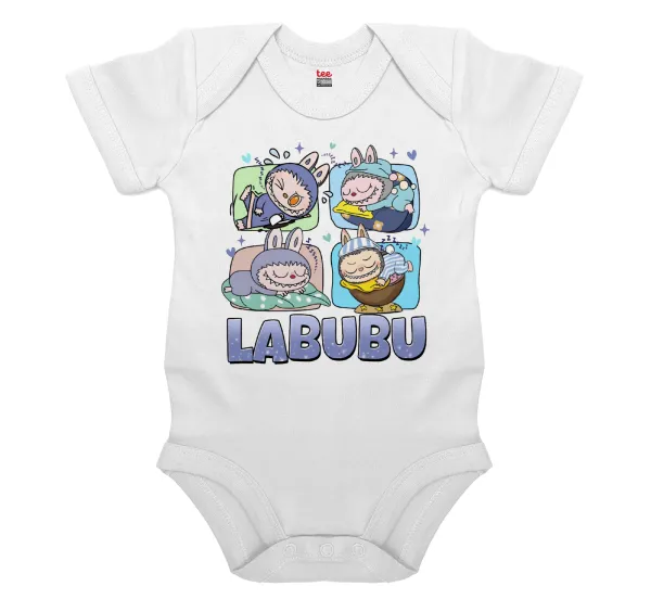 Labubu — Short-sleeve baby bodysuit, 0-24 months, WHITE, 100% organic cotton