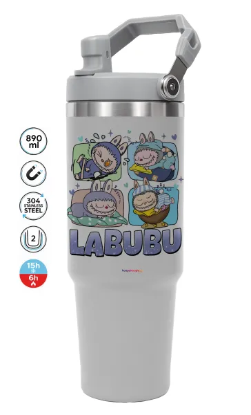 Labubu — GREY Travel Tumbler with Handle 890ml