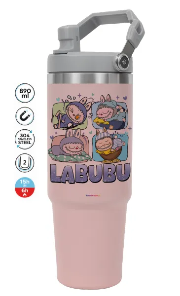 Labubu — PINK Travel Tumbler with Handle 890ml