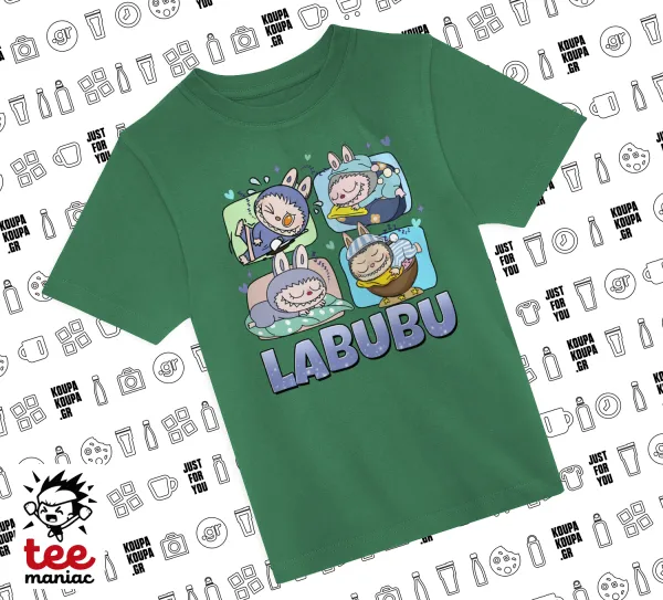 Labubu — GREEN childrens T-Shirt made of 100% cotton, for every day. Vegan & OEKO-TEX certified.