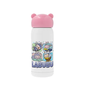 Labubu, Pink stainless steel thermal flask, 320ml