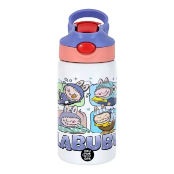 Labubu, Παιδικό παγούρι θερμό, ανοξείδωτο, με καλαμάκι ασφαλείας, ροζ/μωβ (350ml)