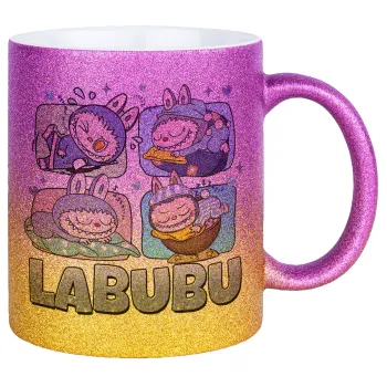 Labubu, Κούπα Χρυσή/Ροζ Glitter, κεραμική, 330ml