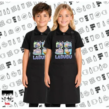 Labubu, Μαύρη ΠΑΙΔΙΚΗ Ποδιά μακριά Σεφ ολόσωμη με τσέπες