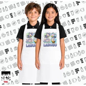 Labubu, Λευκή ΠΑΙΔΙΚΗ Ποδιά μακριά Σεφ ολόσωμη με τσέπες