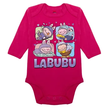 Labubu, Μακρυμάνικο βρεφικό φορμάκι, 0-18 μηνών, ΡΟΖ, 100% Organic Cotton