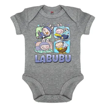 Labubu, Βρεφικό φορμάκι μωρού, 0-18 μηνών, ΓΚΡΙ ΜΕΛΑΝΖΕ, 100% Organic Cotton, κοντομάνικο