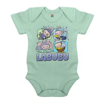 Labubu, Βρεφικό φορμάκι μωρού, 0-18 μηνών, mint (Μέντα), 100% Organic Cotton, κοντομάνικο