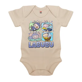 Labubu, Βρεφικό φορμάκι μωρού, 0-18 μηνών, Natural (Εκρού), 100% Organic Cotton, κοντομάνικο