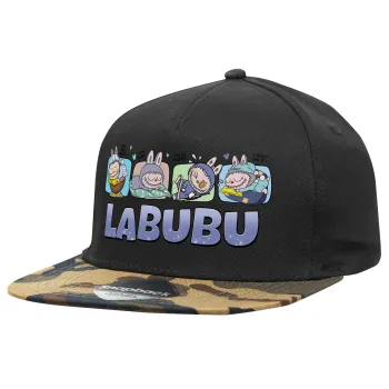Labubu, Καπέλο Ενηλίκων Flat Snapback Μαύρο/Παραλλαγή, (100% ΒΑΜΒΑΚΕΡΟ TWILL, ΕΝΗΛΙΚΩΝ, UNISEX, ONE SIZE)