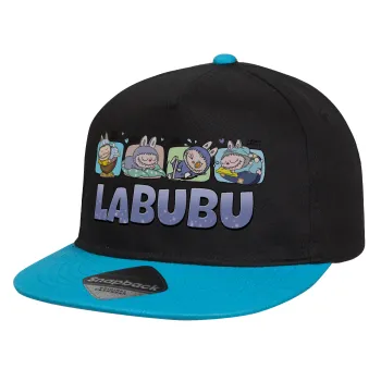 Labubu, Καπέλο παιδικό Flat Snapback, Μαύρο/Μπλε (100% ΒΑΜΒΑΚΕΡΟ, ΠΑΙΔΙΚΟ, UNISEX, ONE SIZE)