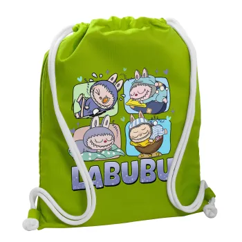 Labubu, Τσάντα πλάτης πουγκί GYMBAG LIME GREEN, με τσέπη (40x48cm) & χονδρά κορδόνια