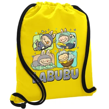 Labubu, Τσάντα πλάτης πουγκί GYMBAG Κίτρινη, με τσέπη (40x48cm) & χονδρά κορδόνια