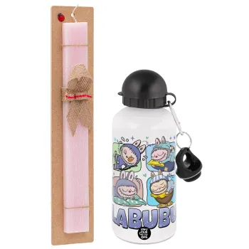 Labubu, Easter Set, metallic aluminum bottle (500ml) & aromatic flat Easter candle (30cm) (PINK)