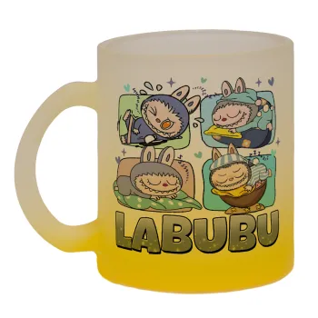 Labubu, Κούπα γυάλινη δίχρωμη με βάση το κίτρινο ματ, 330ml