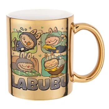 Labubu, Κούπα κεραμική, χρυσή καθρέπτης, 330ml