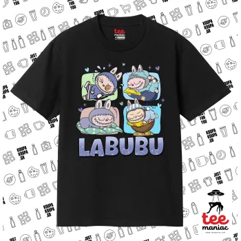 Labubu, Κλασικό T-Shirt, διπλής ραφής, χωρίς πλευρικές ραφές ΜΑΥΡΟ από 100% βαμβάκι. Vegan & OEKO-TEX πιστοποιημένο.