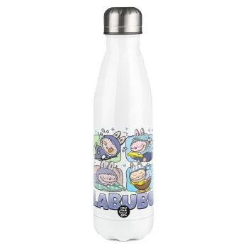 Labubu, Μεταλλικό παγούρι θερμός Λευκό (Stainless steel), διπλού τοιχώματος, 500ml