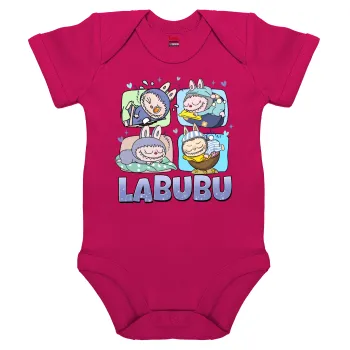 Labubu, Βρεφικό φορμάκι μωρού, 0-18 μηνών, ΡΟΖ, 100% Organic Cotton, κοντομάνικο