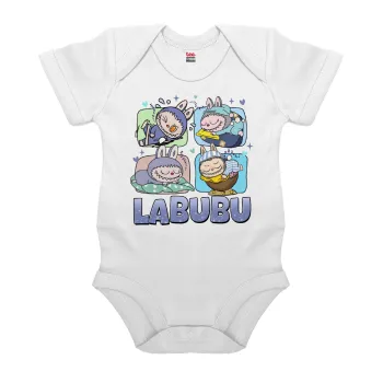 Labubu, Βρεφικό φορμάκι μωρού, 0-24 μηνών, ΛΕΥΚΟ, 100% Organic Cotton, κοντομάνικο