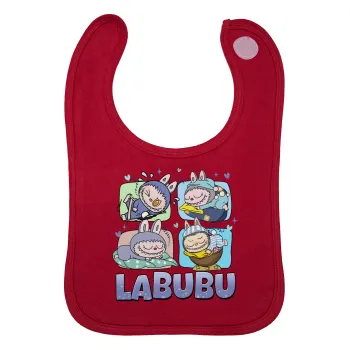 Labubu, Σαλιάρα με Σκρατς Κόκκινη 100% Organic Cotton (0-18 months)