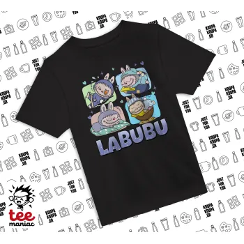 Labubu, Άνετο παιδικό T-Shirt ΜΑΥΡΟ από 100% βαμβάκι, για κάθε μέρα. Vegan & OEKO-TEX πιστοποιημένο.
