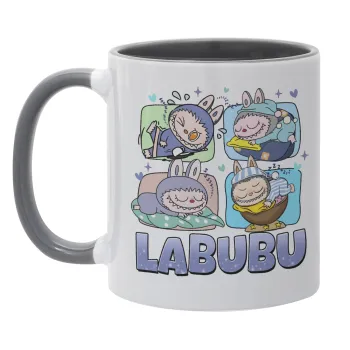 Labubu, Κούπα χρωματιστή γκρι, κεραμική, 330ml