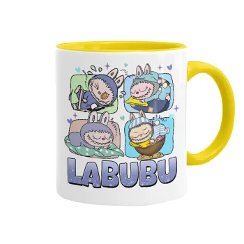 Labubu, Κούπα χρωματιστή κίτρινη, κεραμική, 330ml