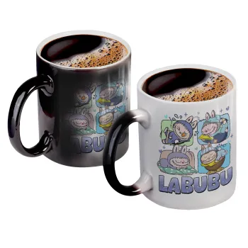Labubu, Color changing magic Mug, ceramic, 330ml when adding hot liquid inside, the black colour desappears (1 pcs)