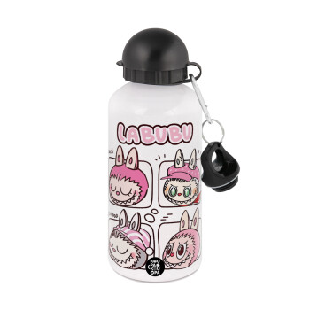 Labubu pink, Metal water bottle, White, aluminum 500ml