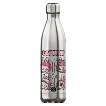 Labubu pink, Inox (Stainless steel) hot metal mug, double wall, 750ml