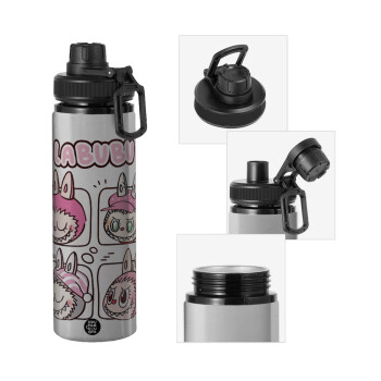 Labubu pink, Μεταλλικό παγούρι νερού με καπάκι ασφαλείας, αλουμινίου 850ml