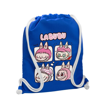 Labubu pink, Τσάντα πλάτης πουγκί GYMBAG Μπλε, με τσέπη (40x48cm) & χονδρά κορδόνια