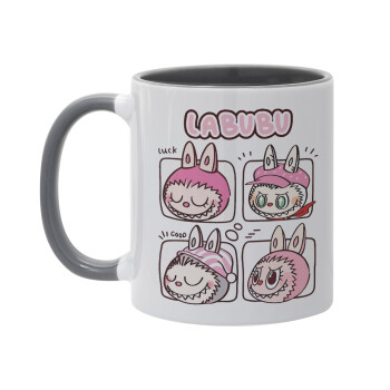 Labubu pink, Κούπα χρωματιστή γκρι, κεραμική, 330ml