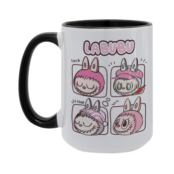 Labubu pink, Κούπα Mega 15oz, κεραμική Μαύρη, 450ml