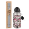 Easter Set, metallic silver aluminum water bottle (500ml) & aromatic flat Easter candle (30cm) (GRAY)