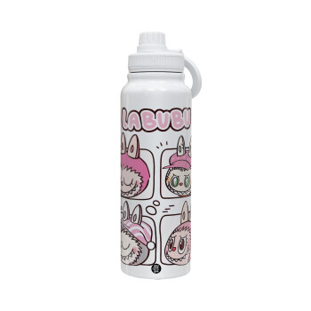 Labubu pink, 1L Stainless Steel Thermal Bottle with Phone Holder & Double Wall Insulation