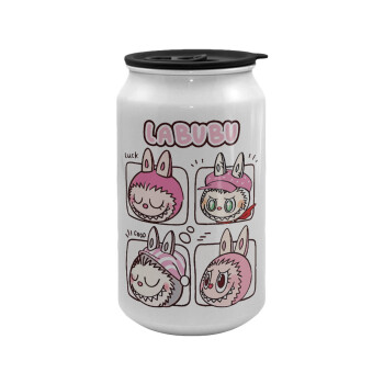 Labubu pink, Κούπα ταξιδιού μεταλλική με καπάκι (tin-can) 500ml