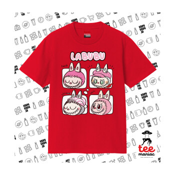 Labubu pink, Κλασικό T-Shirt, διπλής ραφής, χωρίς πλευρικές ραφές ΚΟΚΚΙΝΟ από 100% βαμβάκι. Vegan & OEKO-TEX πιστοποιημένο.