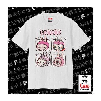 Labubu pink, Κλασικό T-Shirt, διπλής ραφής, χωρίς πλευρικές ραφές ΛΕΥΚΟ από 100% βαμβάκι. Vegan & OEKO-TEX πιστοποιημένο.