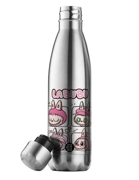 Labubu pink — Μεταλλικό παγούρι θερμός Inox (Stainless steel), διπλού τοιχώματος, 500ml