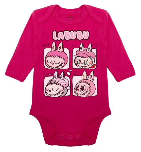 Labubu pink — Μακρυμάνικο βρεφικό φορμάκι, 0-18 μηνών, ΡΟΖ, 100% Organic Cotton