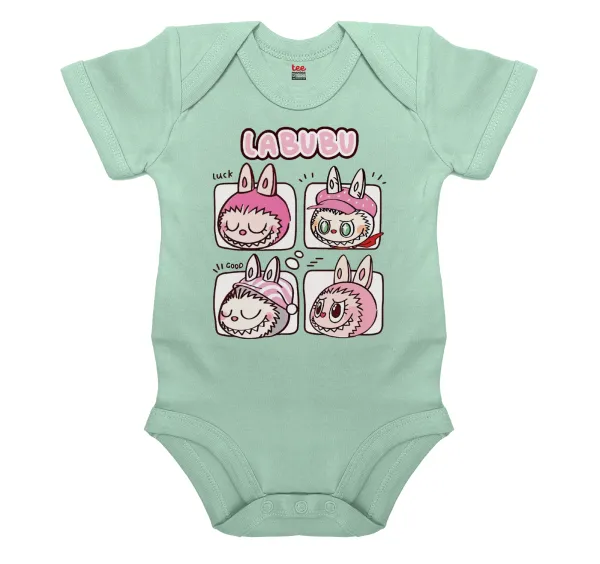 Labubu pink — Βρεφικό φορμάκι μωρού, 0-18 μηνών, mint, 100% Organic Cotton, κοντομάνικο