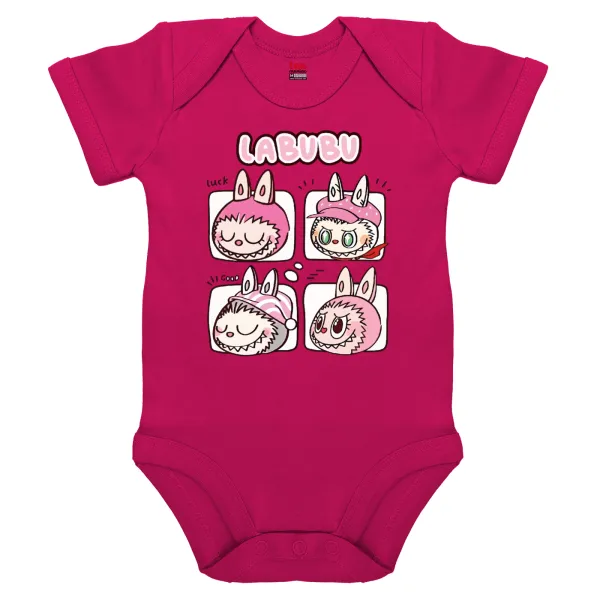 Labubu pink — Short-sleeve baby bodysuit, 0-18 months, PINK, 100% organic cotton
