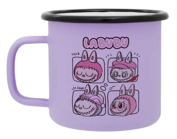 Labubu pink — Metal enamel mug, matte light pastel purple, 360ml