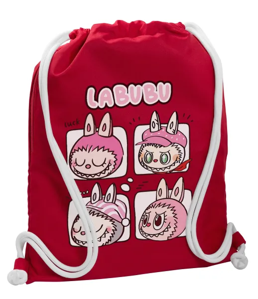 Labubu pink — Backpack pouch GYMBAG Red, with pocket (40x48cm) & thick cords